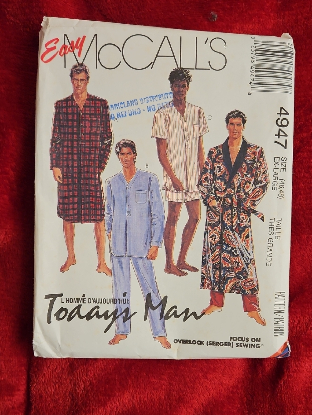 Easy McCALL'S Uncut Men’s Pajama & Robe Sewing Pattern - Size XL (46-48)